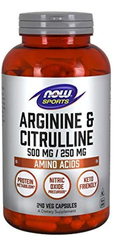 Arginina Y Citrulina 500250 Ahora Alimentos 240 Vcaps