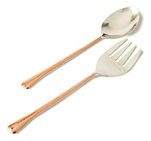 Elegance Hammered Salad Server Set, 11 Inch, Copper-silver