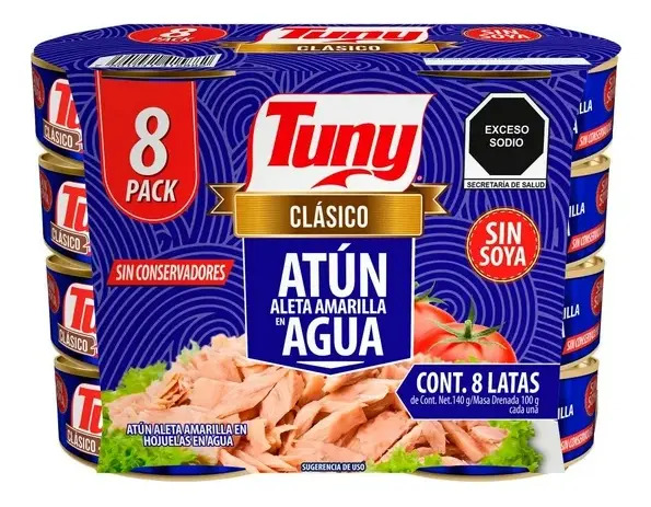 Atun Tuny Clasico En Agua Lata 140g En Hojuelas Con 8 Piezas
