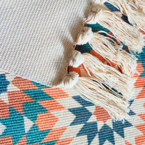 Alfombra Rectangular Retro De Algodón Colorida Colores Sala