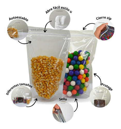 Imagen 2 de 7 de 100 Bolsas Stand Up Pouch Con Cierre Transparente De 50 Grs