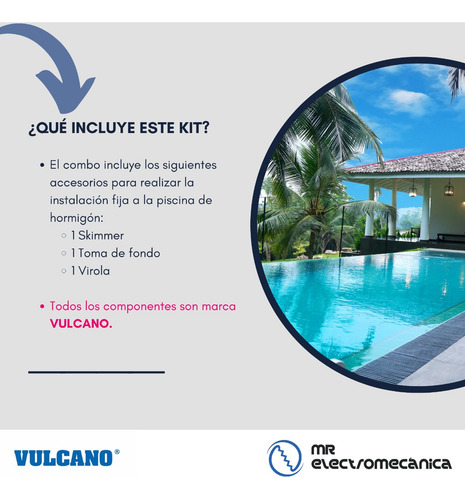 Imagen 2 de 10 de Kit Hormigon Vulcano / Skimmer 20cm + Toma Fondo + Virola