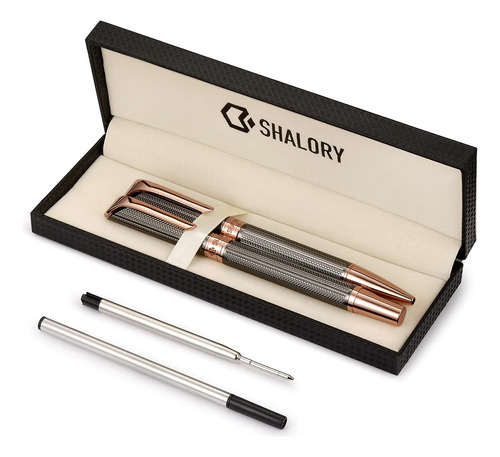 Shalory Juego Boligrafo Elegante Linea Grabada Metal Suave 2