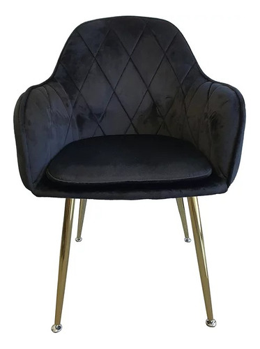 Pack 2 Sillas Sitial Poltrona Velvet Patas Doradas Respaldo Estructura de la silla Negro