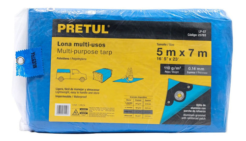 Lona Impermeable Protección Uv Azul 5 X 7 Mt Pretul Lp-57