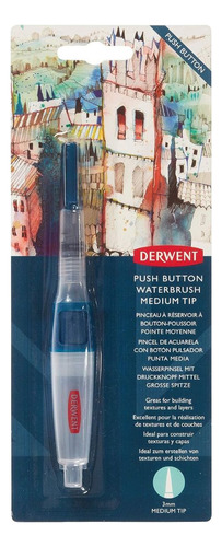 Cepillo de depósito Derwent Waterbrush con botón, cerdas blancas de 3 mm