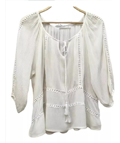 Blusa De Bambula Encaje Talle Xl Grande Especial Off White 