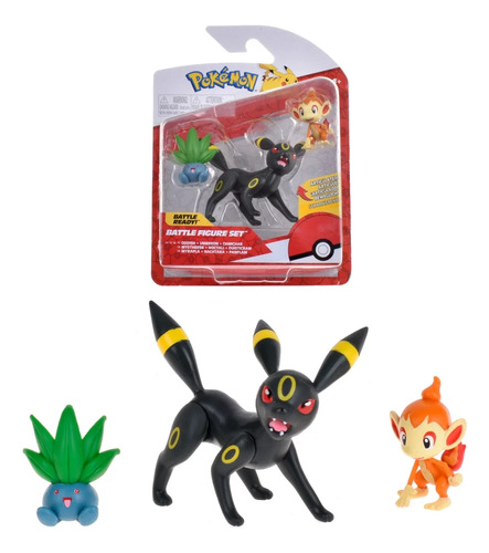 Pack 3 Figuras Pokémon: Oddish, Umbreon, Chimchar. Jazwares