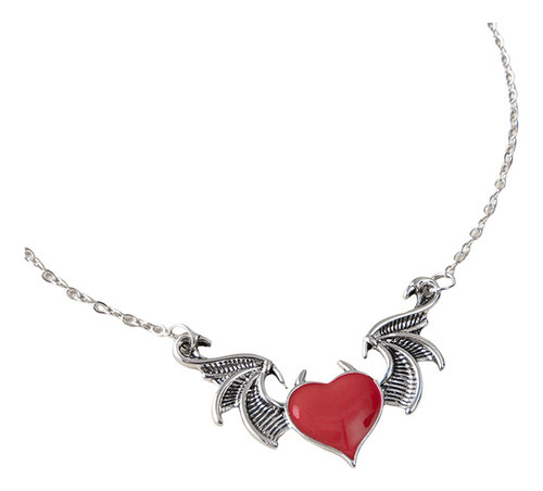 Collar Femenino Adornado Con Alas De Diablo Y Corazón De Amo