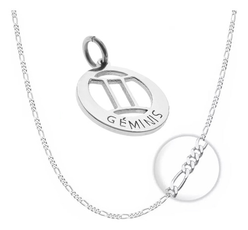 Dije Y Cadena Signo Zodiaco Geminis Plata .925 Con Envio