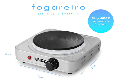 Fogão Cooktop Elétrico De Mesa 1 Boca Xfire 1000 Watts 127v Prateado