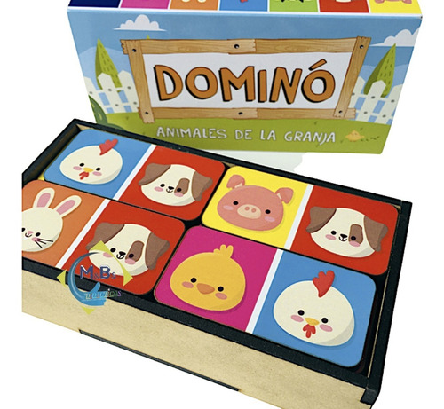 Imagen 1 de 5 de Dominó Madera Animales De La Granja En Caja 28 Fichas Niños