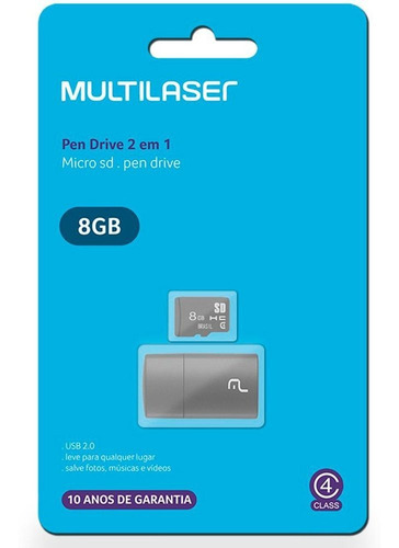 Imagem 2 de 5 de Cartão De Memória 8 Gb E Pendrive Usb 2.0 2 Em 1 Mc161