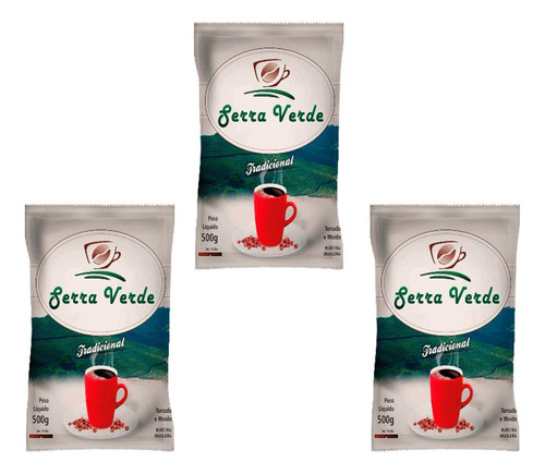 Kit 3 Cafés Serra Verde Tradicional 500g Cada - Total 1,5kg