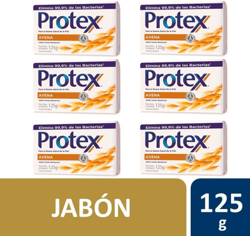 Protex 6pack Jabón Barra Antibacterial Avena 125 Gramos C/u