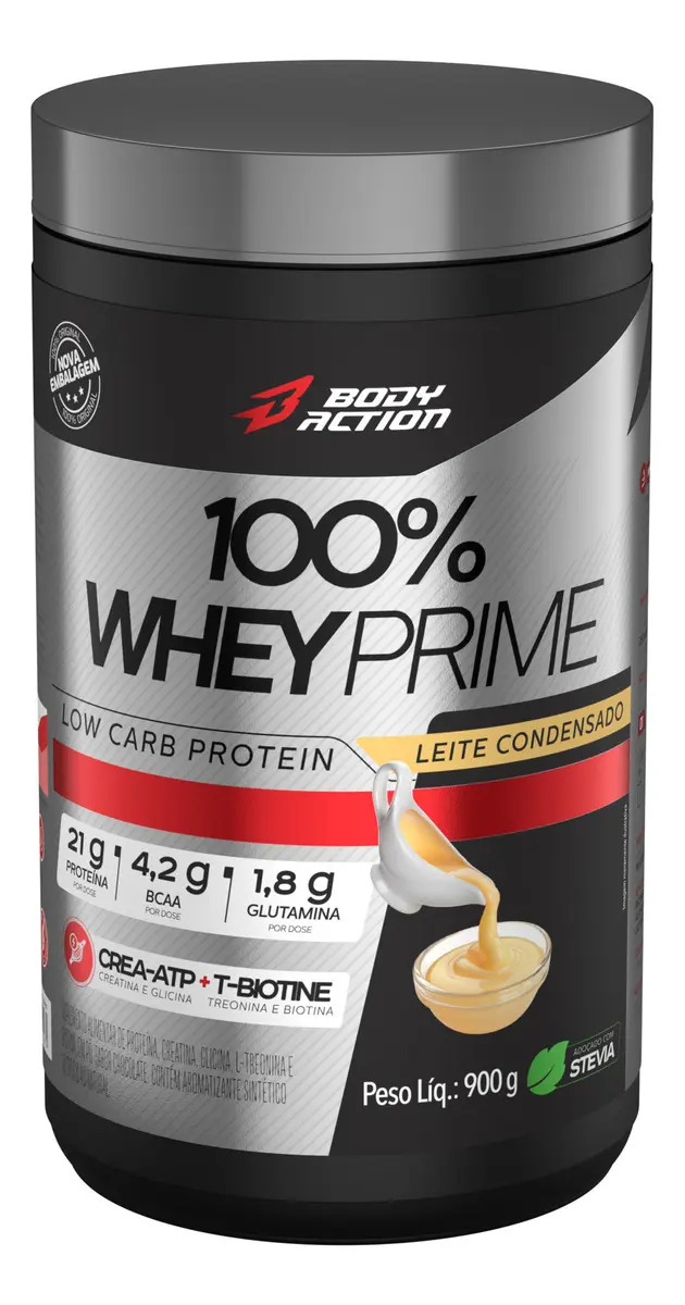 100% Whey Protein Concentrado Com Creatina 900g Bodyaction Sabor Leite Condensado