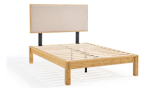 Base De Cama Y Cabecera Tapizada De Bambú, Luuna King Size Color Beige