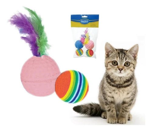 Brinquedos Para Gato Bolas Coloridas Pena Pu Borracha Pet