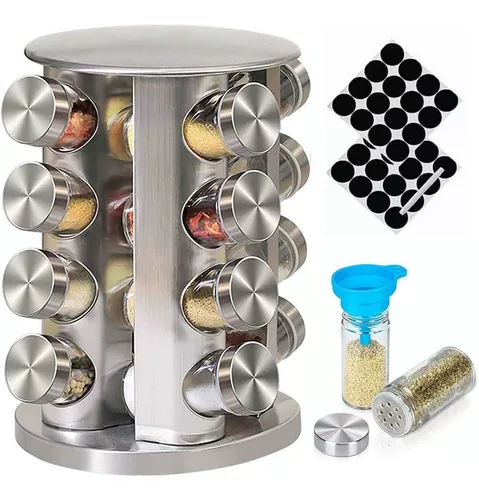 Especiero giratorio de acero inoxidable para condimentos organizador de almacenamiento torre para especias para cocina juego de 16 tarros 