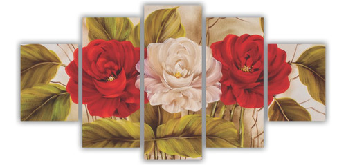 Quadros Mosaico Floral Flores Rosas Brancas/vermelhas 115x60