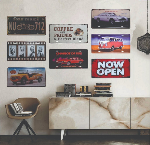 Imagen 6 de 10 de 10 Placas Metálicas Decorativas Vintage Retro Cuadros 30x15