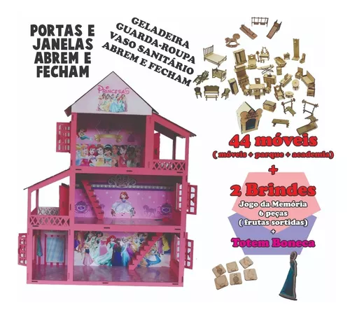 Miniatura De Casa De Madeira Para Bonecas + 44 Móveis