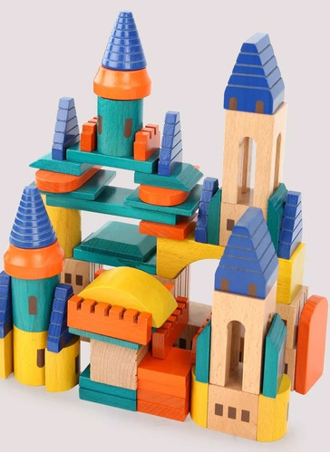 Castillo De Bloques De Madera Juego Infantil Montessori 