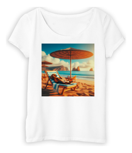 Remera Mujer Salchicha Vacaciones Beach Sombrilla