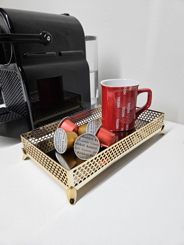 Bandeja Sala Jantar Copos Espelhada Metal 12x22cm Dourado