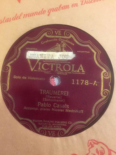 Disco De Pasta Victrola 1178 Pablo Casals 78 Rpm