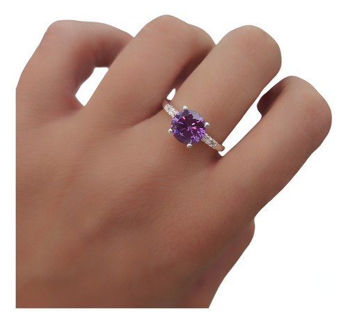 Anillo Plata 925 Compromiso Matrimoño Piedra Violeta