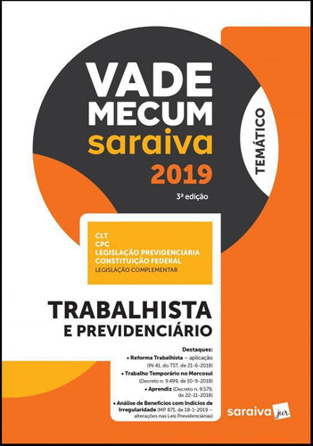 Livro Vade Mecum Saraiva 2019 - Trabalhista E Previdenciario