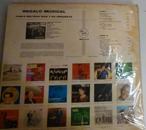 Pablo Beltran Ruiz Y Su Orquesta Lp Regalos Musicales (Usado)