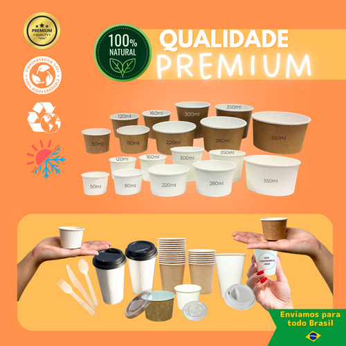 Pote Papel 220ml Biodegradavel S/tampa Termico Delivery 40un Cor Branco