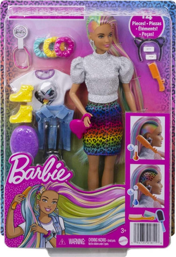 Barbie Con Pelo De Leopardo Y Arcoíris - 16 Accesorios