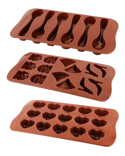 Kit 3 Forminhas Silicone Chocolate Coração Doce Resina Gelo