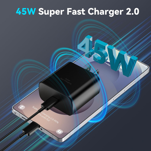 Cargador Rápido 45w Samsung Galaxy S25/s24/s23 Usb C 6.6ft Negro