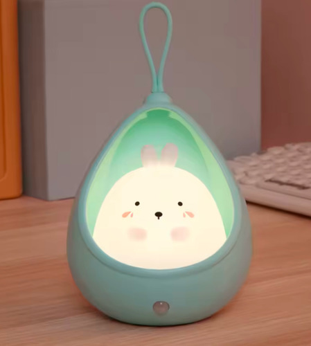Lámpara Infantil De Silicona Sensor Movimiento Carga Usb Celeste Blanco