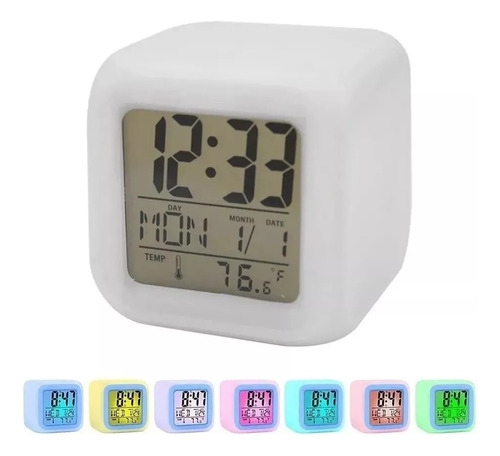 Reloj Despertador Cubo Luminoso Digital Colores Led Alarma 