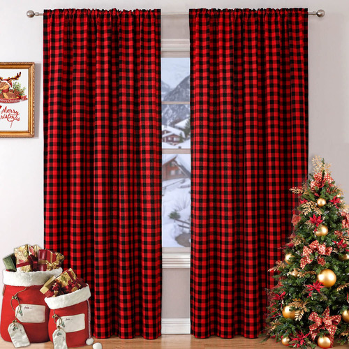 Wubodti Cortinas A Cuadros Rojos De 42 X 84 Pulgadas De Larg