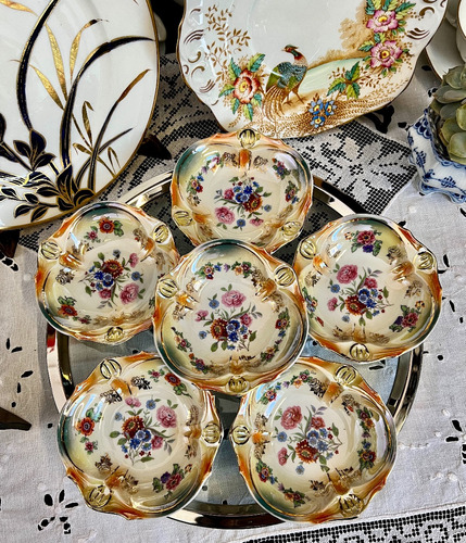 Set 6 Compoteras Lustreware Germany Bouquet Nacaradas C1930