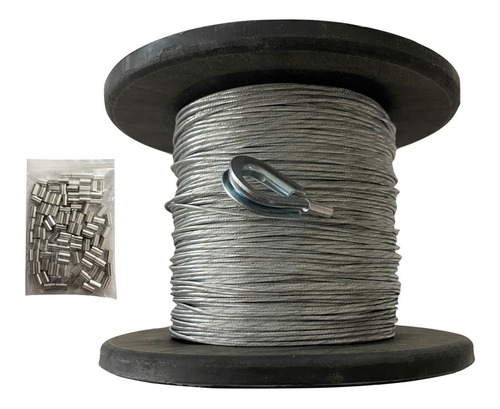 Kit 150m Cable Acero Galvanizado+100 Casquillos Aluminio1/16