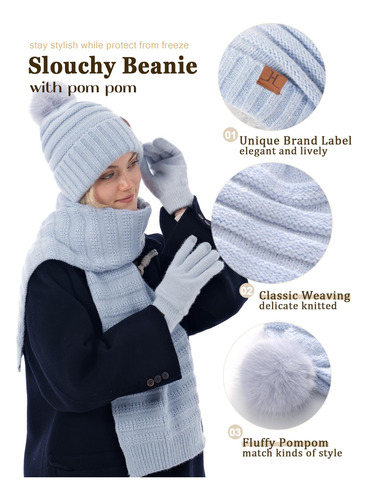 Conjunto De Guantes Y Bufanda Mujer Forro Polar Pompones Color Diseño De La Tela