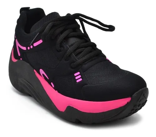 Tenis Sneakers Andrea Negro Rosa Dama Mujer Chunky Plataform