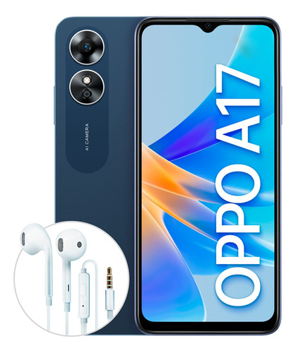 Celular Oppo A17 64gb, 4gb Ram, Azul + Earphones Hm135