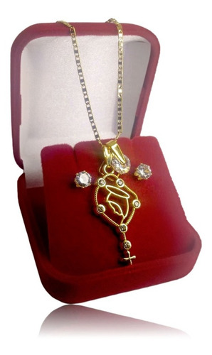 Imagem 3 de 6 de Conjunto Nossa Senhora Folheado Ouro 18k C/ Nf E Garantia