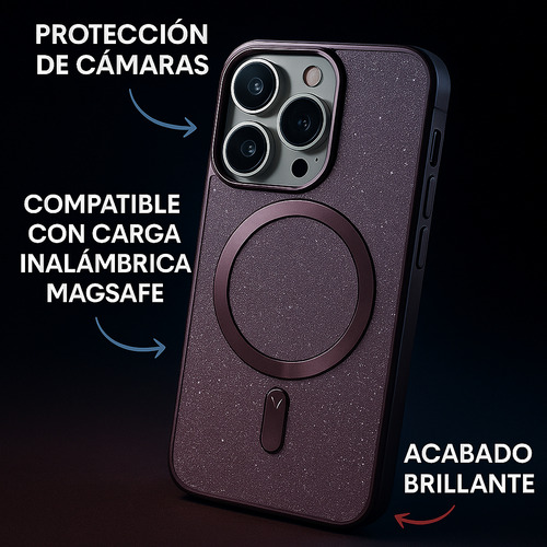 Funda Case Magsafe Correa + 2 Micas Privacidad Para Iphone Violeta Oscuro Iphone 13 Pro