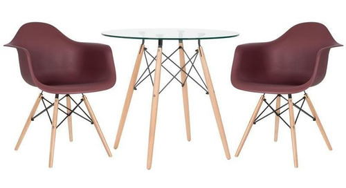 Kit Jantar Eames Wood Mesa 80 Cm 2 Cadeiras Eiffel Cores