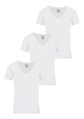Camiseta Mujer Encaje Manga Corta Blanca Combo X3