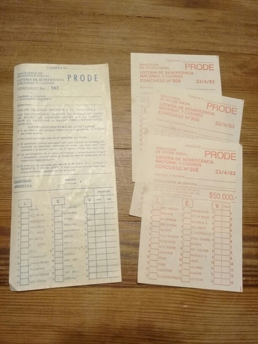 4 Boletas Prode Antiguas 1 De Años 70 Escrita Por Detrás (Usado)